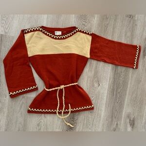 70s Vintage Kmart Bell Sleeve Knit Tunic Sweater with Braided Belt